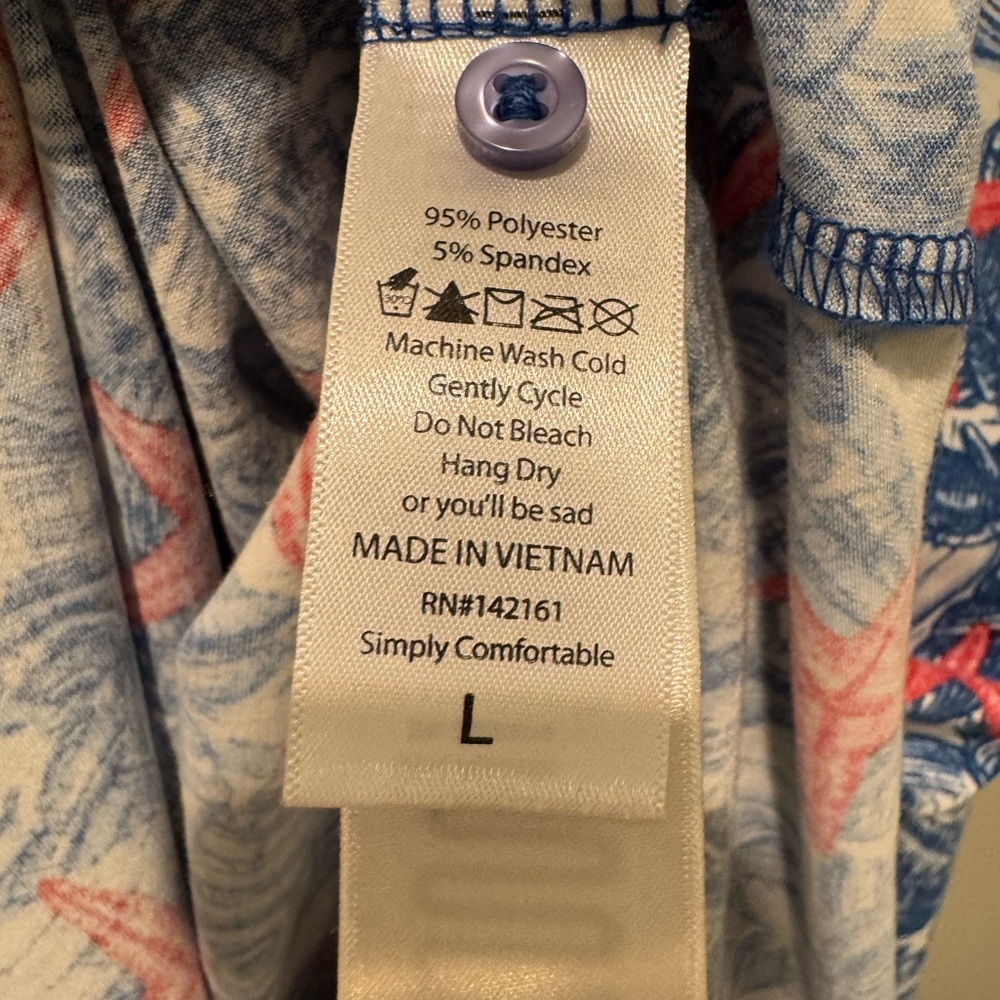 LuLaRoe Valentina button down shirt Blue Red starfish pattern blouse top large - Picture 4 of 5